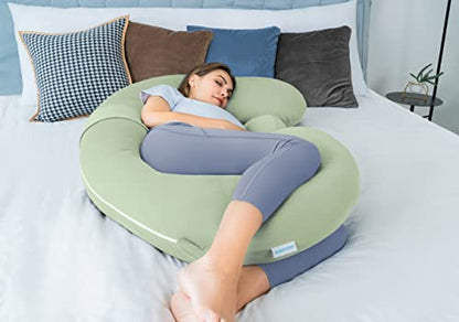 QUEEN ROSE Cooling E Shaped Pregnancy Pillows, Detachable Maternity Body Pillow for Sleeping, Green - color: Green