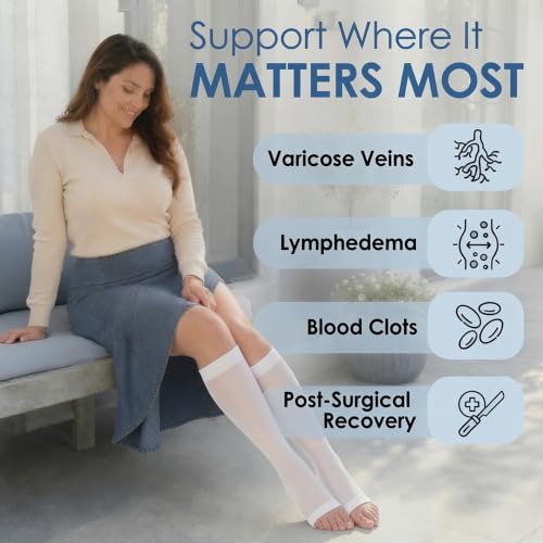 ABSOLUTE SUPPORT Women Knee High Compression Socks 15-20mmHg, White, Small - color: White, size: Small