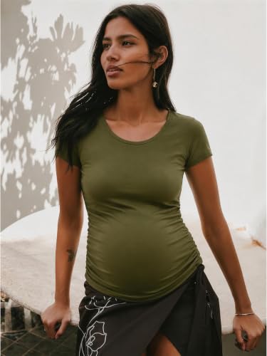 Liu & Qu 3 Pack Maternity Shirts for Women Summer Maternity Tops - color: 5.black/Grey/Army Green, size: Small