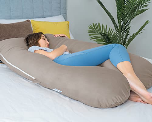 QUEEN ROSE Pregnancy Pillow, U Shaped Maternity Body Pillow, Nomad - color: Cooling Silky - Natural Nomad
