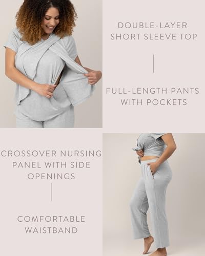Kindred Bravely Tulip Hem Maternity Nursing and Postpartum Pajama Set - color: Grey Heather, size: Medium