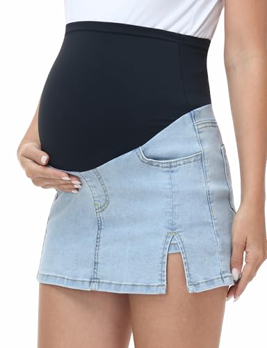 Maternity Jean Skirt Stretchy Denim Skorts - color: Light Blue, size: Medium