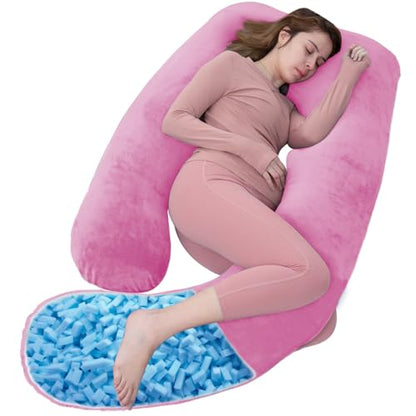 Shredded Memory Foam U Shaped Pregnancy Pillow with Cover - color: Purple