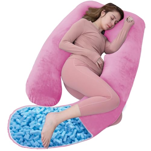 Shredded Memory Foam U Shaped Pregnancy Pillow with Cover - color: Purple