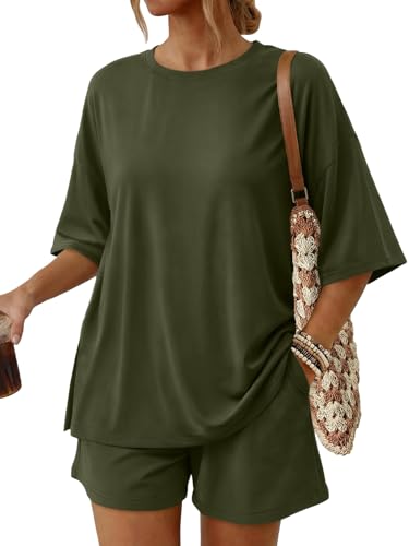 Trendy Queen Women's 2 Piece Summer Matching Set Lounge Wear with Pockets - color: Army Green, size: Large