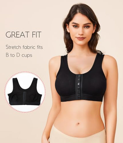 BRABIC Front Closure Compression Full Coverage Bras for Women Post Surgery Everyday - color: Black, size: Small