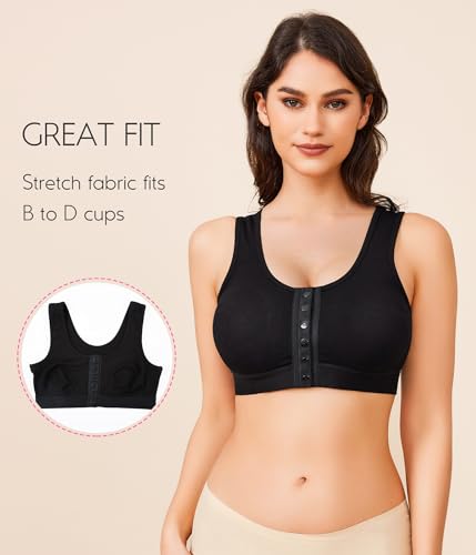 BRABIC Front Closure Compression Full Coverage Bras for Women Post Surgery Everyday - color: Black, size: Medium