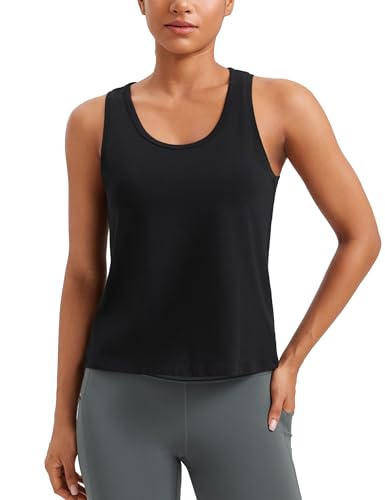 CRZ YOGA Pima Cotton Scoop Neck Tank Top - color: Black, size: Medium