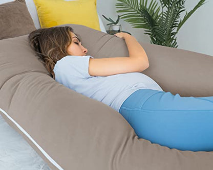 QUEEN ROSE Pregnancy Pillow, U Shaped Maternity Body Pillow, Nomad - color: Cooling Silky - Natural Nomad