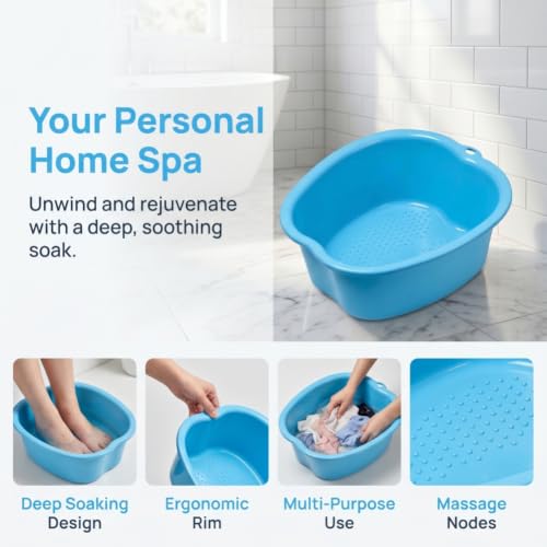 Ytterbium Foot Soaking Basin, Large Massage Foot Soaking Tub-Blue - color: Blue