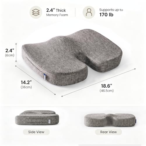 Gel Seat Cushion for Long Sitting, Office Chair Memory Foam Cushion, Gray - color: Grey