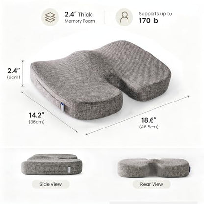 Gel Seat Cushion for Long Sitting, Office Chair Memory Foam Cushion, Gray - color: Grey
