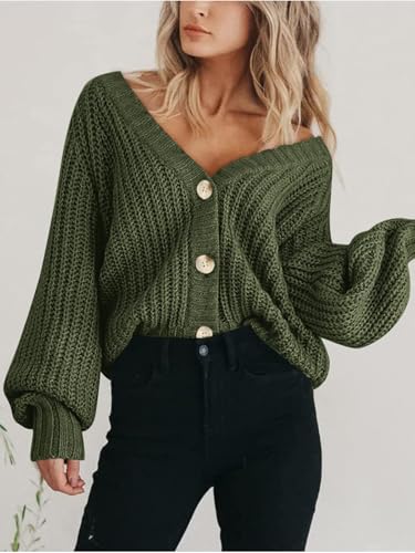 PRETTYGARDEN Women's Chunky Knit Open Front Cardigan Sweaters Fall Outfits - color: Army Green, size: Medium