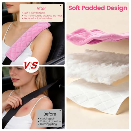 Amooca 2 Pack Seat Belt Covers Soft Shoulder Pad for Cars & Backpack - color: D: Pink