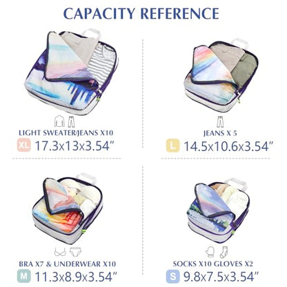 Gonex 4-Piece Compression Packing Cubes, Expandable Travel Organizers - color: Rainbow, size: 4 Set