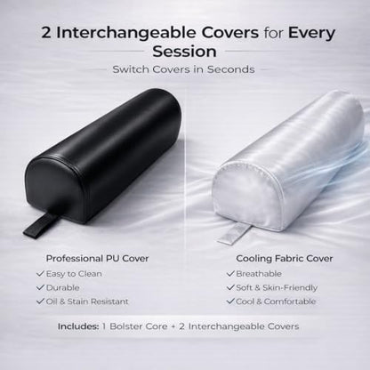 3/4 Round Massage Bolster Pillow, 26 x 6 x 6 in, PU & Cooling Covers
