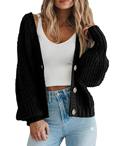 PRETTYGARDEN Women's Chunky Knit Open Front Cardigan Sweaters Fall Outfits - color: Black, size: Small