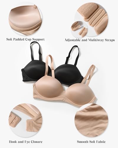 HACI Women's Push Up Padded Plunge Seamless Everyday Bra - color: Beige, size: 32C