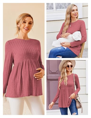 Maternity Shirts Dressy Long Sleeve Pregnancy Fall Tops Work Blouses - color: Dusty Rose, size: Medium