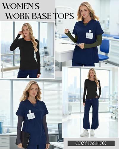 3 Pack Womens Long Sleeve Underscrub Shirts - color: Black, Dark Gray, Army Green, size: Small