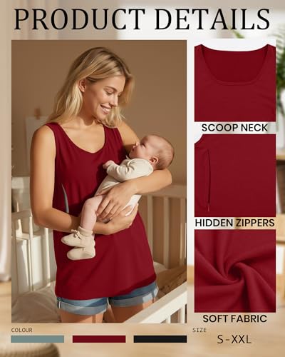 Ficerd 3 Pack Women's Nursing Tank Tops - color: Black, Gray Green, Red, size: Small