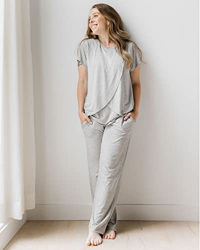 Kindred Bravely Tulip Hem Maternity Nursing and Postpartum Pajama Set - color: Grey Heather, size: Large