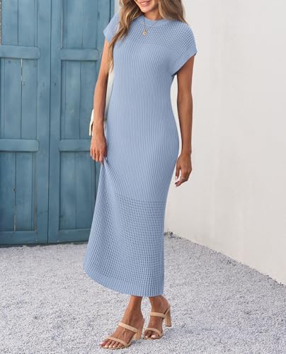 Yousify Womens Ribbed Knit Dress Summer Trendy Maxi Dresses - color: Light Blue, size: XX-Large