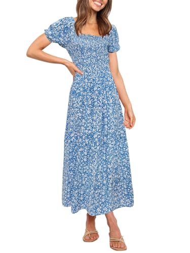 ZESICA Womens 2026 Summer Boho Floral Ruffle Maxi Dress - color: Blue2, size: Small