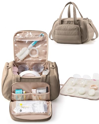 Marscamd Quilted Breast Pump Bag Compatible with Spectra S1 and S2 - color: Camel
