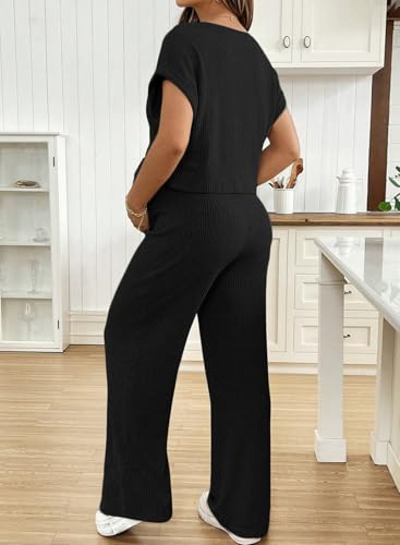 BLENCOT Maternity Sets Summer Ribbed Knit Pajamas Outfits - color: Black, size: Small