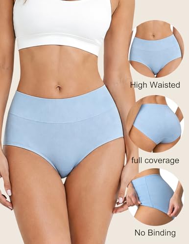 High Waisted Cotton Underwear for Women Full Coverage Panties - color: Mix3(pack-5), size: Small