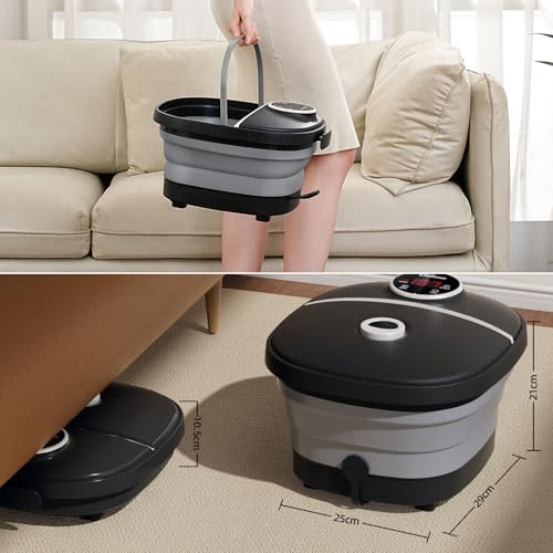 GEHONA Collapsible Foot Spa Bath with Heat, Foot Massager with Two Side Supports, Leakage Protector, Temperature Control, Bubbles, Red Light, Timer, Feet Soaker, Gifts (Deep Black) - color: Deep Black