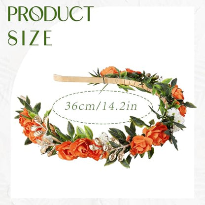Orange Fairy Flower Headband, Boho Rose Floral Headpiece - color: Orange