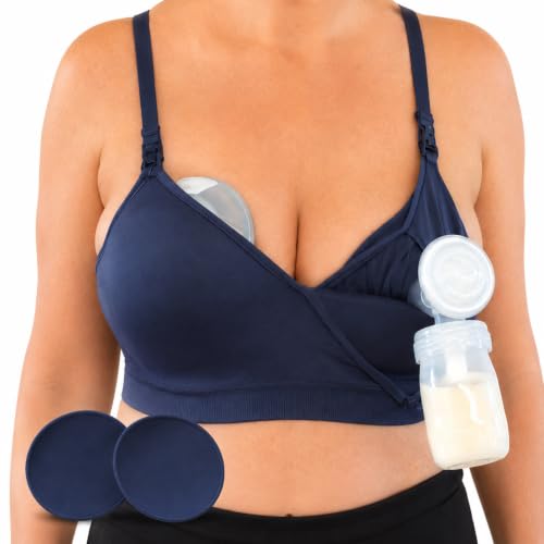 Simple Wishes Pumping Bra Hands Free, Nursing Bra for Breastfeeding - color: Indigo, size: X-Large