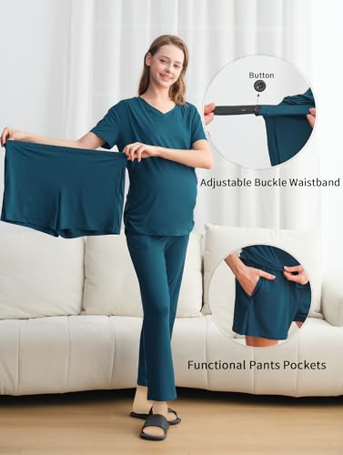 DANSHOW Maternity Nursing Pajama Set Postpartum Lounge PJS - color: Navy, size: Large