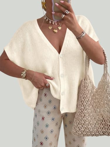 PRETTYGARDEN Womens 2026 Summer Oversized Cardigans Sweaters - color: White, size: X-Large