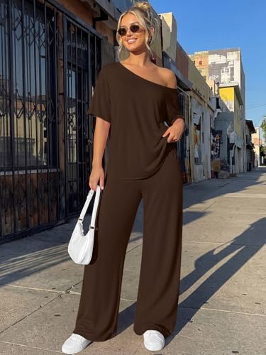 Trendy Queen Womens 2 Piece Lounge Sets Matching Comfy Outfits Clothing - color: Brown, size: Medium