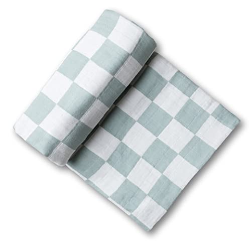 Miaoberry 100% Organic Muslin Swaddle Set| Sage Green Checkered - color: Checker Sage