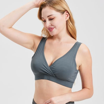 netdraw Women's Bamboo Viscose Nursing Sleep Bra - color: Slate Blue, size: Medium