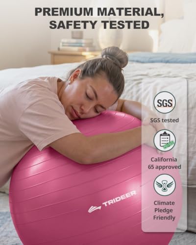 Trideer Yoga Ball for Exercise, Pregnancy, Exercise Ball, Pump Included - color: Pink, size: L(23-26ines/58-65cm)