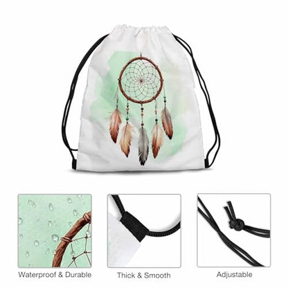 Drawstring Backpack Gym Backpack Dreamcatcher Net Lightweight Waterproof Heart Shape Beautiful Feathers with Green Brown Bead 14x16.9 Inch green - color: Dreamcatcher Net