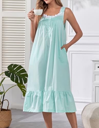 Viakeo 100% Cotton Nightgown for Women - color: Green, size: Medium