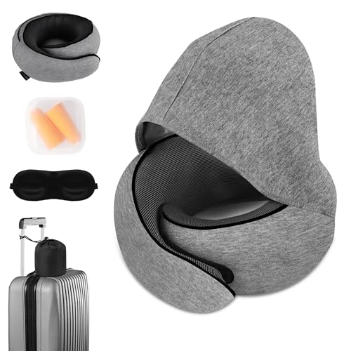 Hat-style travel neck pillow, upgraded version of airplane neck pillow - color: Light Grey