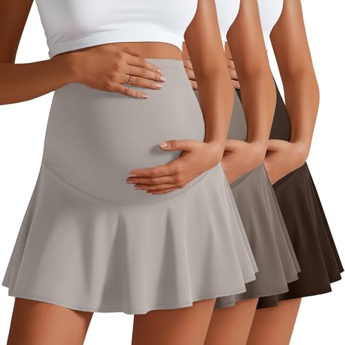3 Pack Maternity Skirts Tennis Skorts - color: Taupe, Light Brown, Dark Brown, size: Medium