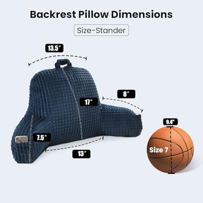 Reading Pillow with Arms for Sitting in Bed,Backrest,Blue Flannel,M - color: Navy, size: Standard(17")