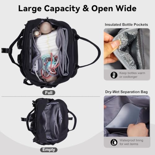 Large Capacity Diaper Bag Backpack with Insulated Pockets,Black - color: Black