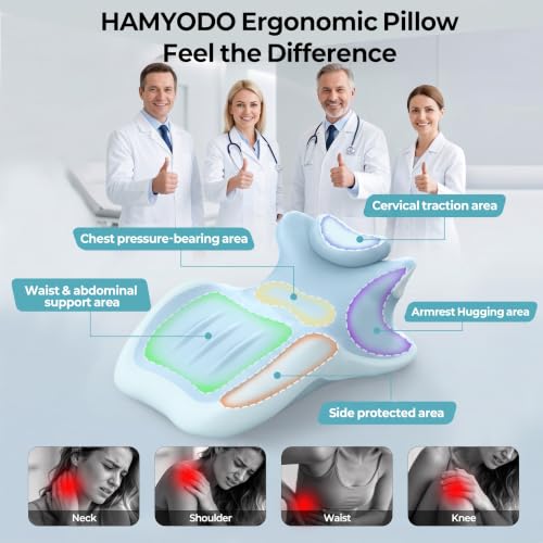 27° Angled Wedge Pillow, Support for Neck Back Waist (Ice Blue & White)