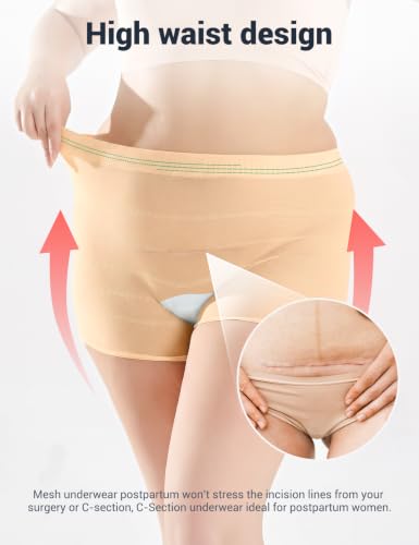 HANSILK Mesh Postpartum Underwear Post Bay C-Section Recovery 3 Pack L - color: Beige-3pcs, size: Large