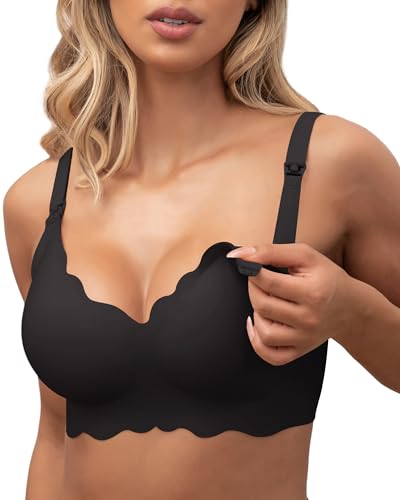 As Fairy Scalloped Nursing Bra Wireless Jelly Support Maternity Bra - color: Black, size: 4X-Large
