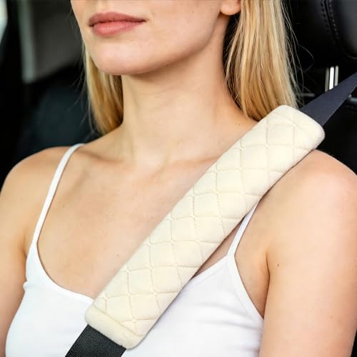 Amooca 2 Pack Seat Belt Covers Soft Shoulder Pad for Cars & Backpack - color: Off White